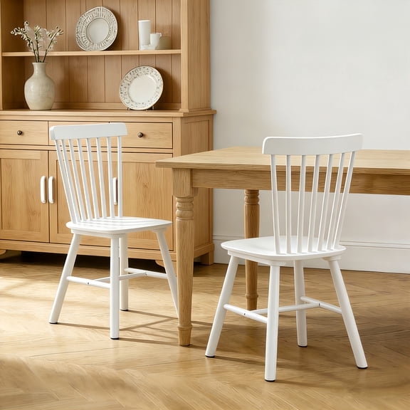 Fancrou Windsor Dining Chair Set of 2, Spindle Back Wooden Chairs for Kitchen and Dining Room, Farmhouse Country Wooden Dining Chairs for Dining Living Room, Farmhouse Restaurant, White