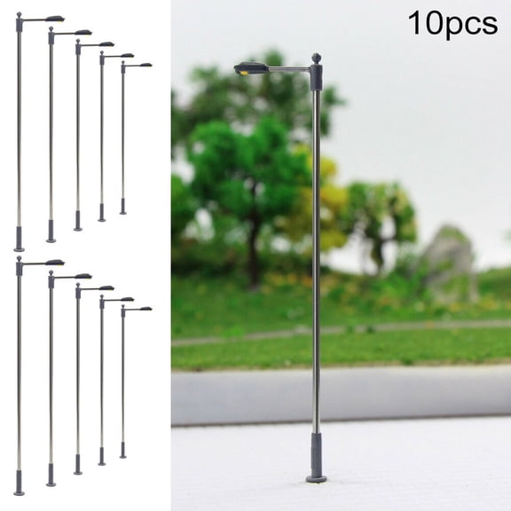 Fancy 10Pcs Model Railway Train HO OO Scale Lamp Post Street Lights LEDs 104mm Black