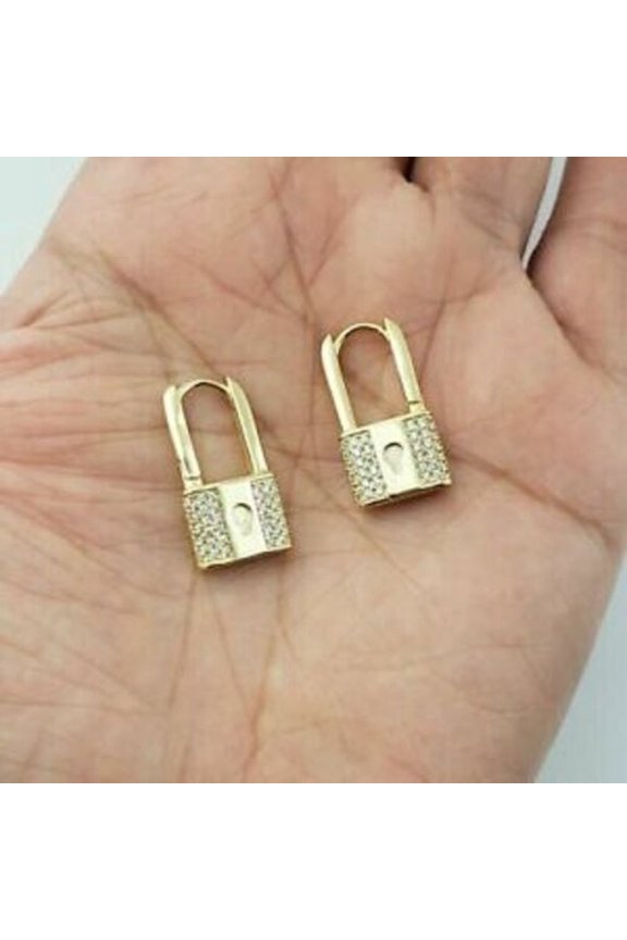 Fancy 1Ct Round Lab-Created Diamond Lock Hoop Earring 14K Yellow Gold Plated Silver