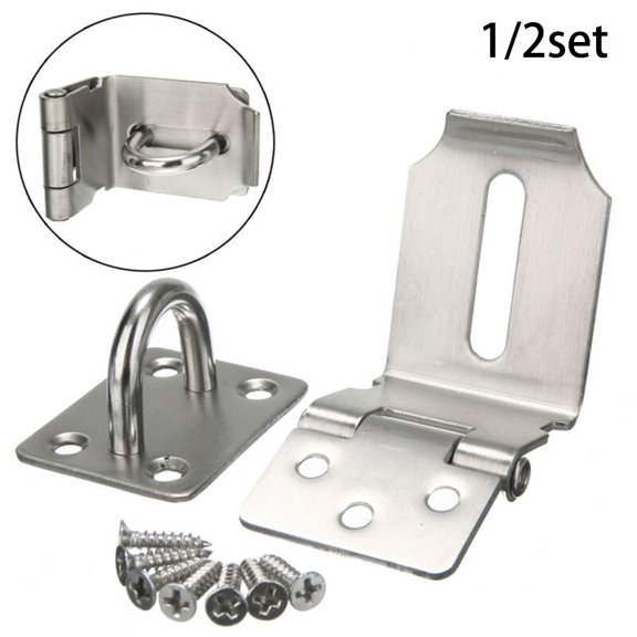 Fancy 1Pc Door Hasp Latch 90 Degree, Stainless Steel Safety Right Angle Padlock Hasp Locking Latch Security Door Clasp Hasp Lock Latch for Push/Sliding/Barn Door, 2mm Thick Silver