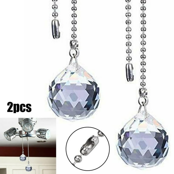 Fancy 2 Sets Clear Crystal Pull Chain Extension with Connector for Ceiling Light Fan Chain, 1 Meter Length Each