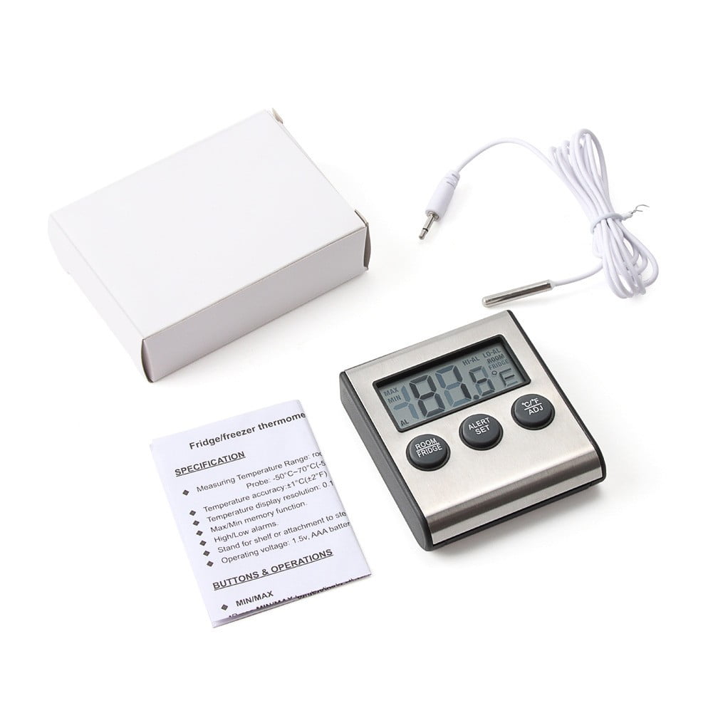 Fancy 2 pcs Digital LCD Thermometer with Alarm for Refrigerator Freezer Indoor Room - Max/Min Temperature Records, 3 Mounting Options, -58°F to 158°F Range