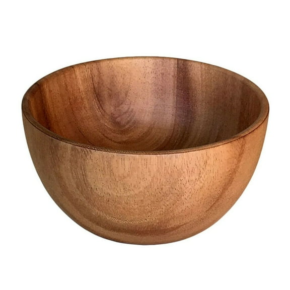 Fancy 2 pcs Handcrafted Wooden Salad Bowl - 8 inch Serving Bowl for Fruits, Rice, Soup - Durable Kitchen Utensil, Smooth Texture, Portable, Washable - Natural Wood Grain, Anti-Fall Design
