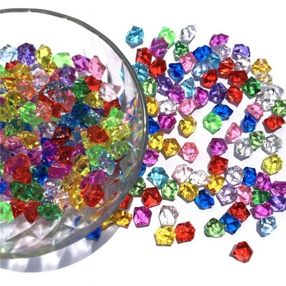 Fancy 200Pcs Multicolored Fake Crushed Ice Rock Plastic Gems Jewels Acrylic Ice Rock Crystals Treasure Fake Diamonds Plastic Ice Cubes for Kids Toy Decoration Wedding Display Vase Fillers Crafts