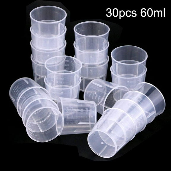 Fancy 30 Pack 60ml Liquid Measuring Mixing Cups, Graduated Plastic Measuring Cups for Resin, Multipurpose Mixing Cups for Resin Epoxy Paint Food, Lab Use Clear