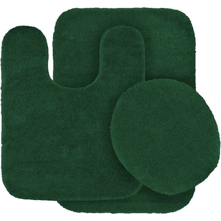 Fancy 3pc bath rug Set toilette seat cover Non-slip Dark green color #6 flufly super soft for bathroom décor