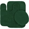 thumbnail image 1 of Fancy 3pc bath rug Set toilette seat cover Non-slip Dark green color #6 flufly super soft for bathroom décor, 1 of 3