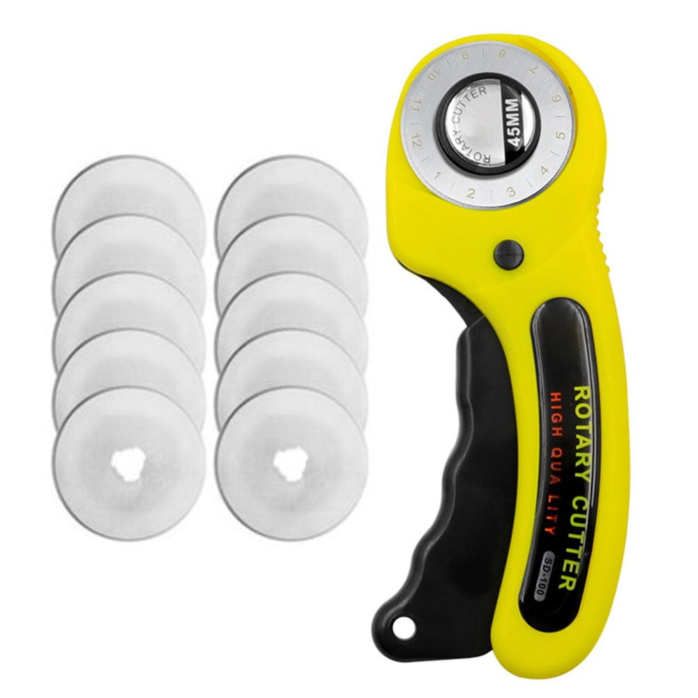 WhisperDream 45mm Rotary Cutter Set - Yellow Rotary Cutter Kit including  45mm Rotary Cutter for Fabric, 8 Replacement Blades, A3 Cutting Mat, 9 inch