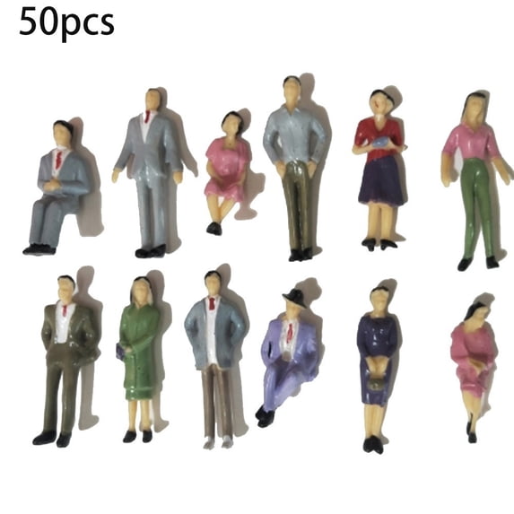 Fancy 50Pcs People Figurines 1:32 Scale Model Trains Architectural Plastic People Figures Tiny People Sitting and Standing for Miniature Scenes Colorful