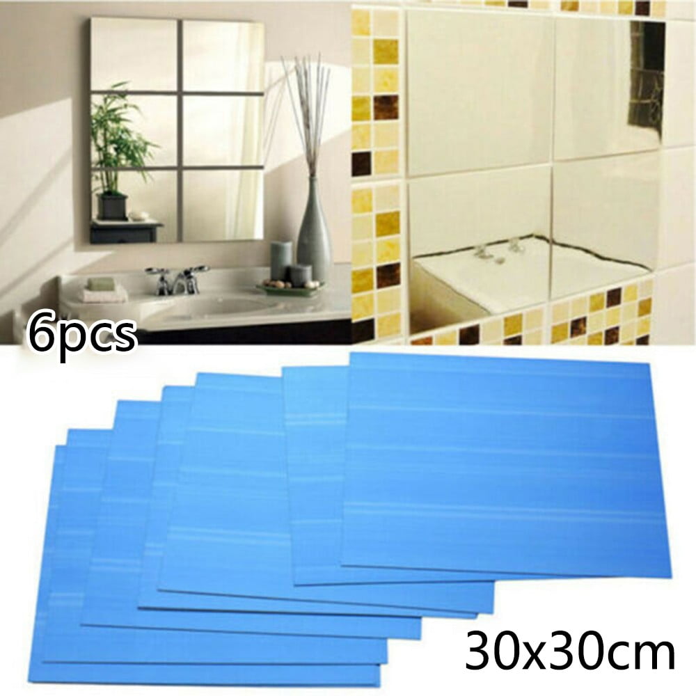 Clearance! EQWLJWE 6PCS Flexible Mirror Sheets Self Adhesive Square Non  Glass Mirror Tiles Mirror Stickers for Home Wall Decor 