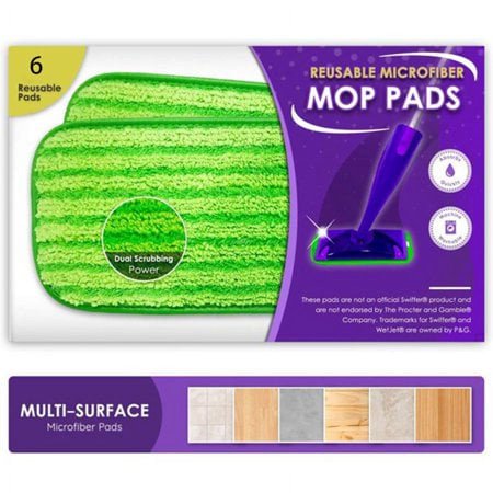Fancy 6Pcs Reusable Mop Pads for Swiffer Wet Jet Refills, Microfiber Floor Mop Pad, 12-inch Green