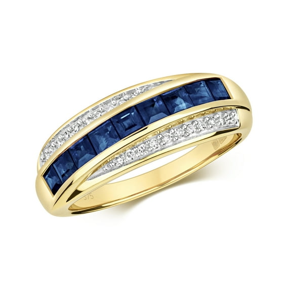 Fancy 9k Gold Women Diamond Ring Brilliant Cut 0.11 Carat with Sapphire
