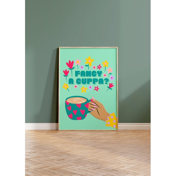 Fancy A Cuppa Print Colorful Kitchen Wall Art Poster