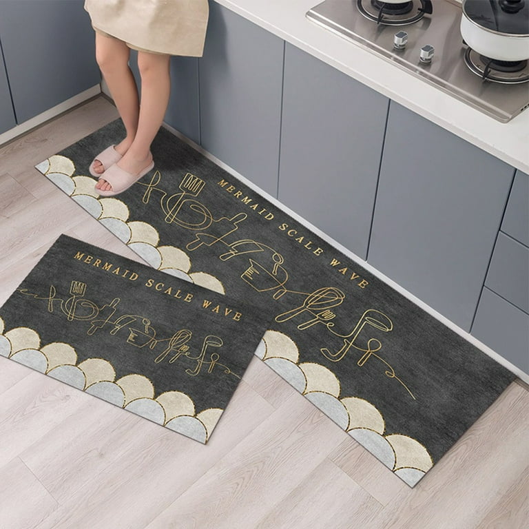 Leather Thick Kitchen Floor Rugs Non-Slip Oil-Proof Waterproof  Dirt-Resistant Foot Mat Leather Washable Wipeable PVC Carpet