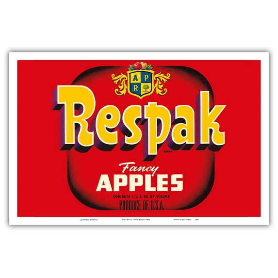 Fancy Apples - Respak Brand - Vintage Fruit Crate Label c.1950s - Master Art Print (Unframed) 12in x 18in