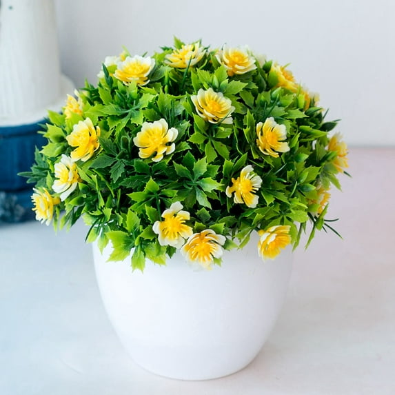 Fancy Artificial Plastic Mini Plants in White Pot, Desk Plant Artificial Flowers with Vase, Small Faux Plastic Plants for Home Kitchen Garden Office Indoor Decor Yellow