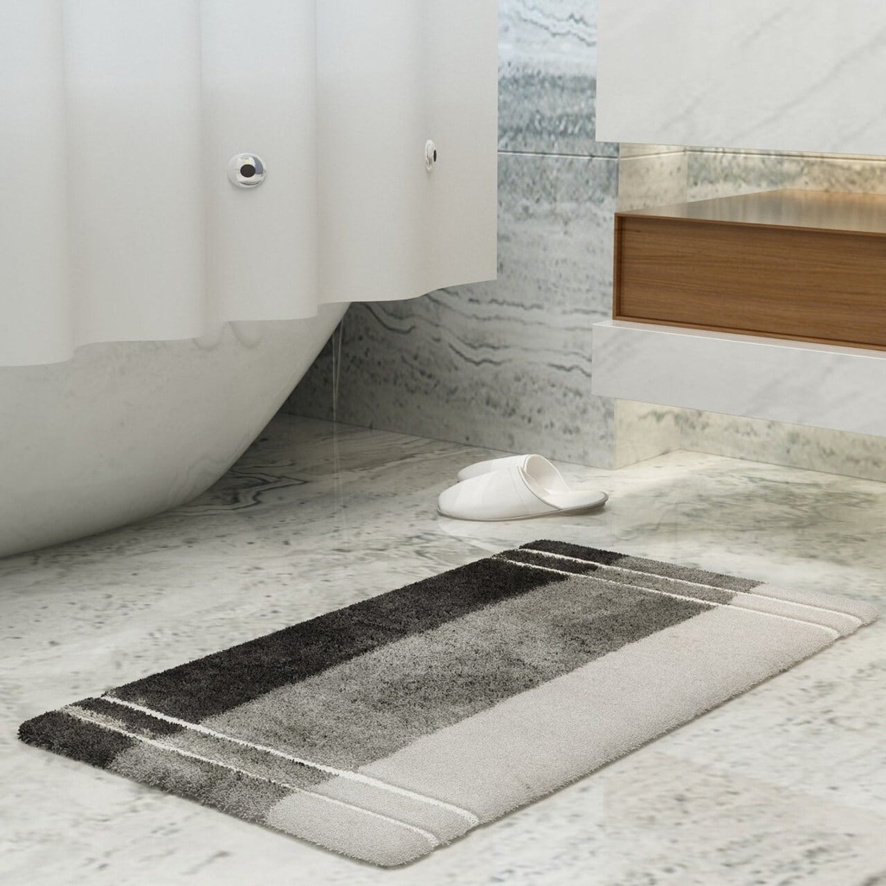 Fancy Bath Outlet Black, Grey & White Natural Fiber Bath Rug 20 x 30 30 x 20Setof2 Grey/Black