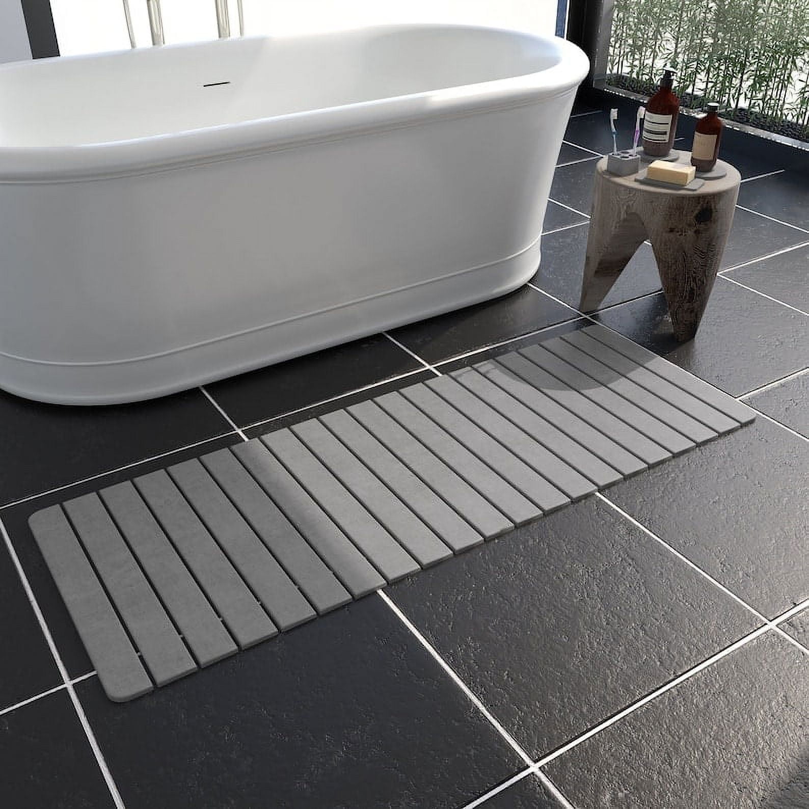 Graplife Stone Bath Mat, Fast Drying Shower Mat, with Anti Slip Pad, 23.62  x 15.35, White 