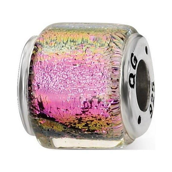 Fancy Bead White Sterling Silver Glass 10.91 mm 8.18 Reflections Purple Pink Green Dichroic Bead