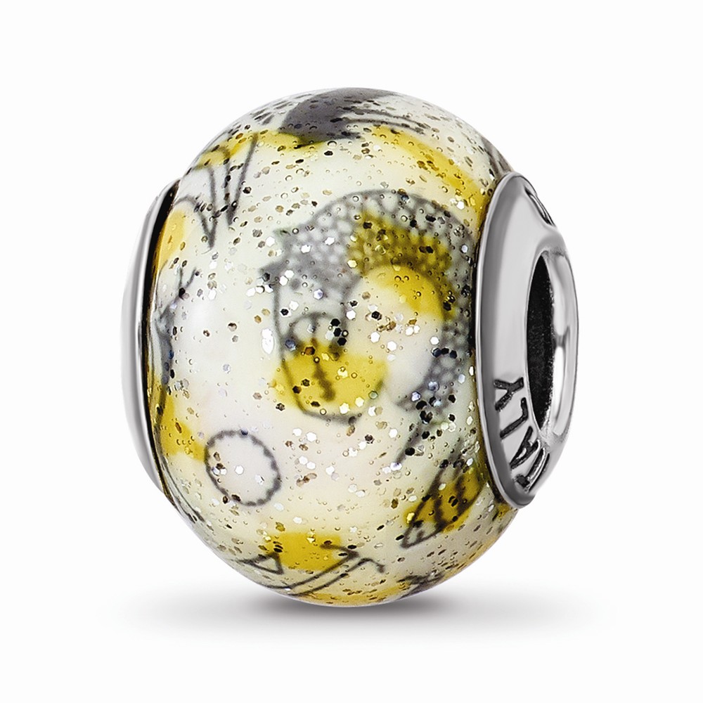 Fancy Bead White Sterling Silver Glass 12.73 mm 10.00 Reflections Italian Decorative Yellow & Bead