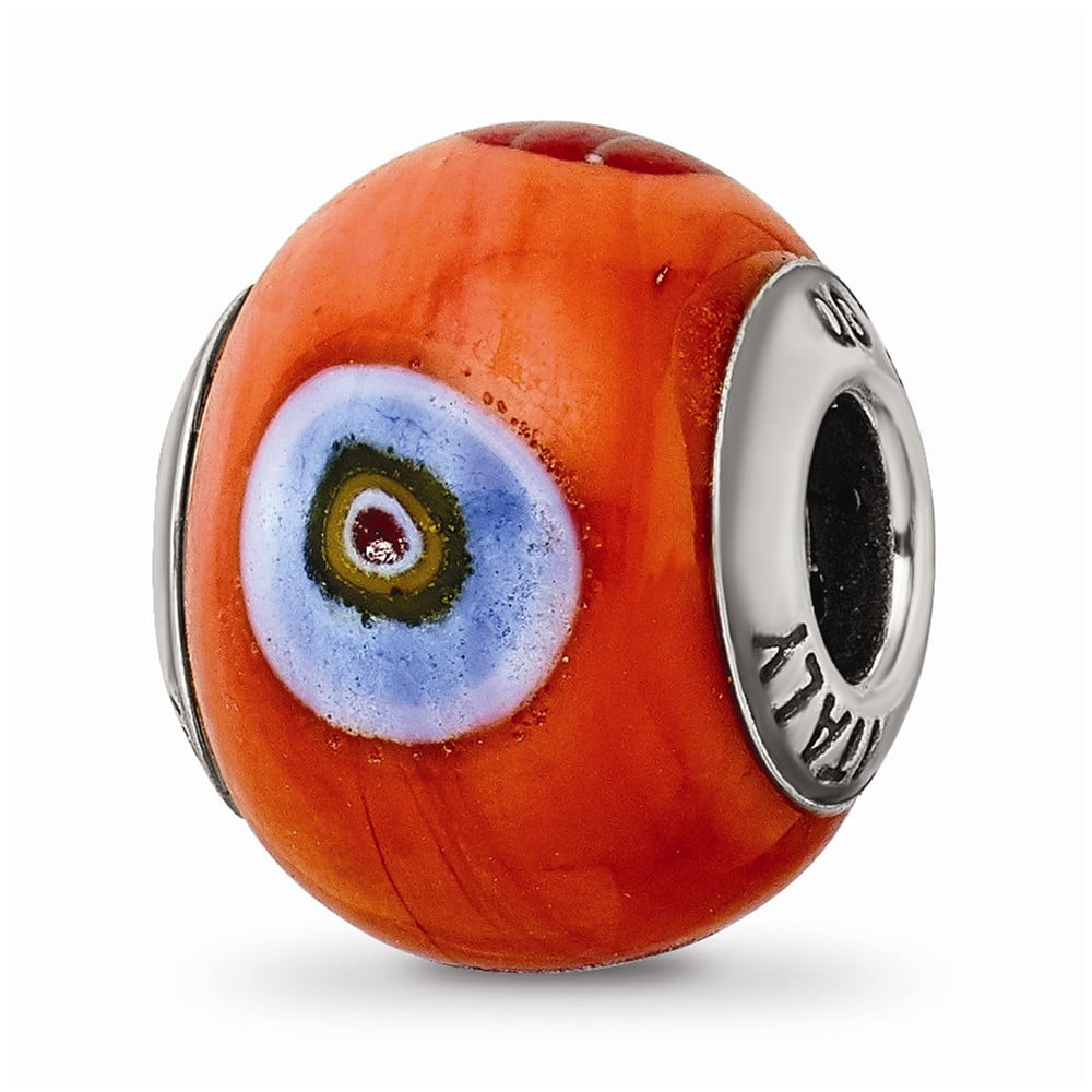 Fancy Bead White Sterling Silver Glass 12.73 mm 10.00 Reflections Italian Orange Withdecorative Accents Bead
