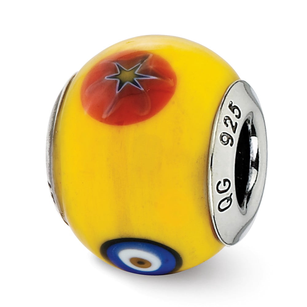 Fancy Bead White Sterling Silver Glass 12.73 mm 10.00 Reflections Italian Yellow Withdecorative Accents Bead
