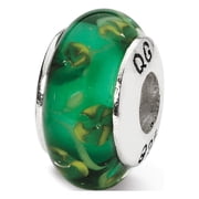 Fancy Bead White Sterling Silver Glass 12.73 mm 7.27 Reflections Green Hand-Blown Bead