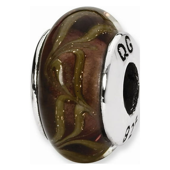 Fancy Bead White Sterling Silver Glass 12.73 mm 7.27 Reflections Smokey Swirl Hand-Blown Bead