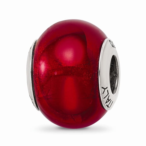 Fancy Bead White Sterling Silver Glass 13.64 mm 10.00 Reflections Red Italian Murano Bead