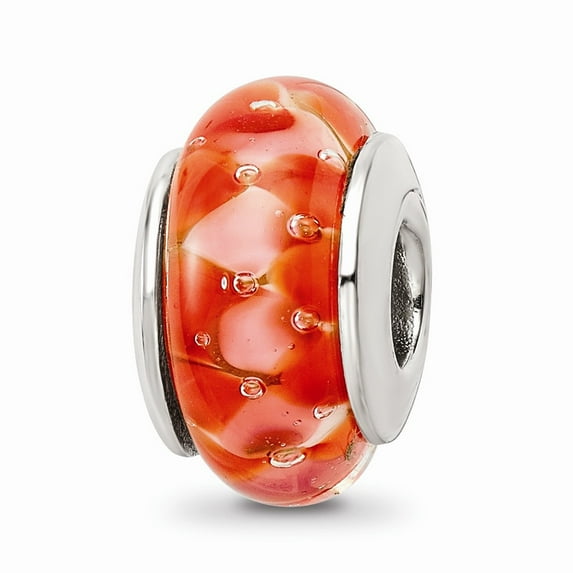 Fancy Bead White Sterling Silver Glass 13.64 mm 7.27 Reflections Orange Hand-Blown Bead