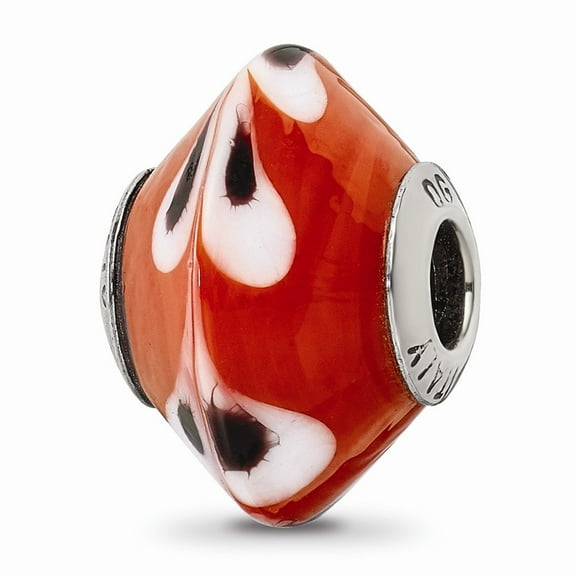 Fancy Bead White Sterling Silver Glass 14.55 mm 11.82 Reflections Red With Dots Italian Murano Bead