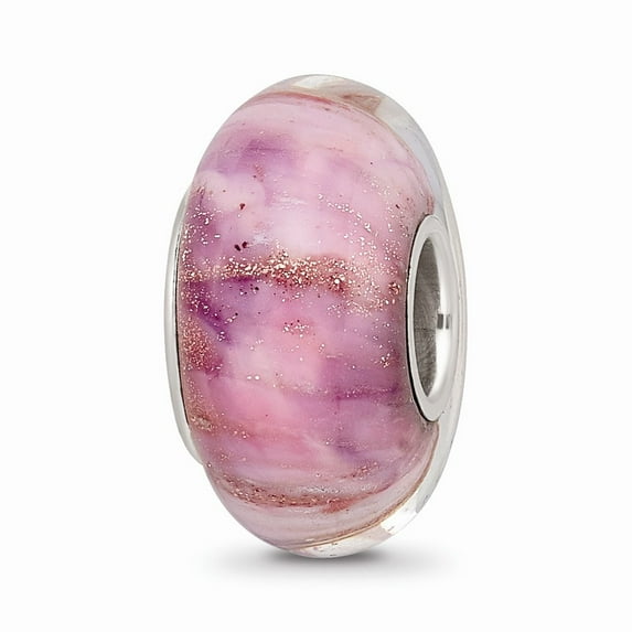 Fancy Bead White Sterling Silver Glass 15.11 mm 7.8 Reflections Clear & Pink Sparkle Bead