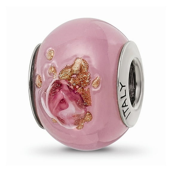 Fancy Bead White Sterling Silver Glass 15.45 mm 10.91 Reflections Pink Red Brown Italian Murano Bead
