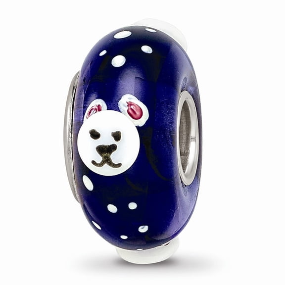 Fancy Bead White Sterling Silver Glass Blue Sterling Silver Reflections Hand Painted Roly Polar Bear Fenton Bead