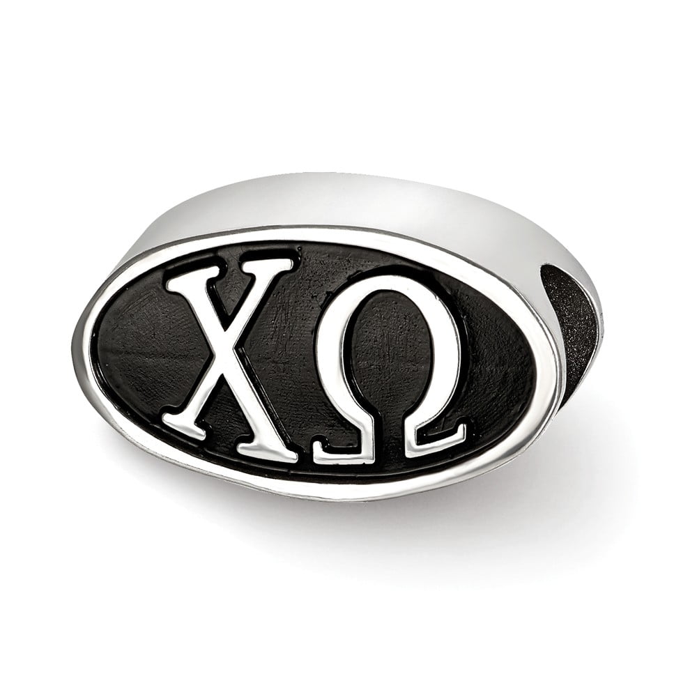 Fancy Bead White Sterling Silver Greek Chi Omega 15.25mm Oval Letters Bead