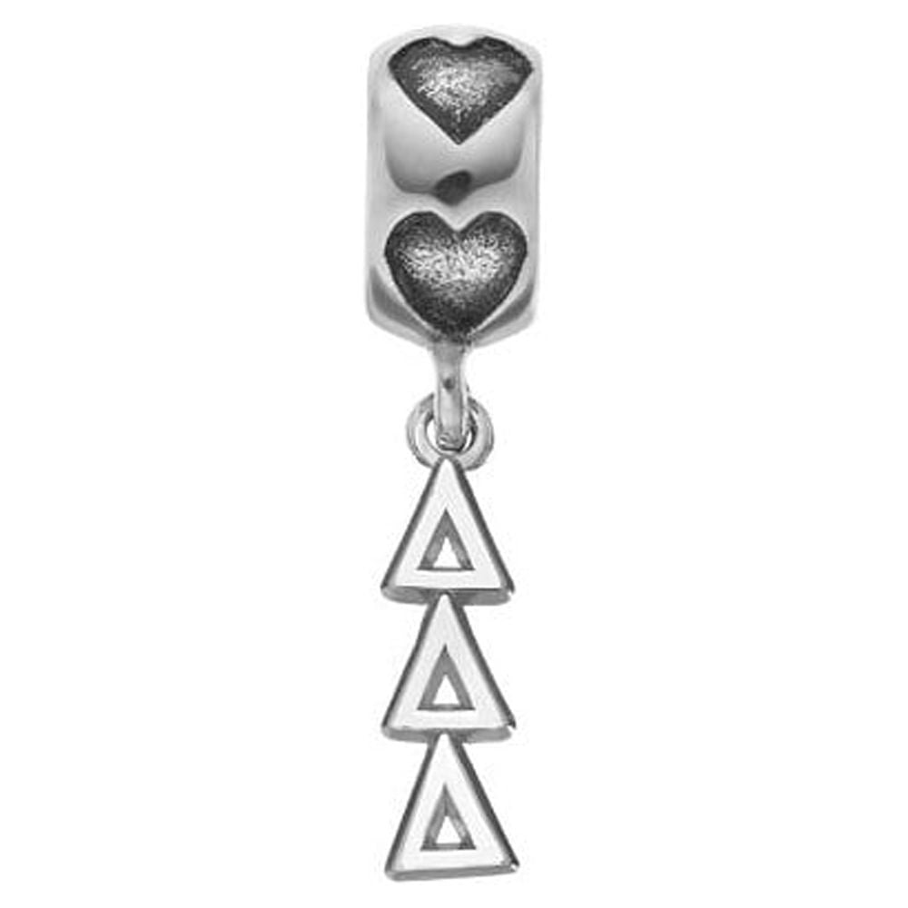 Fancy Bead White Sterling Silver Greek Delta E Vertical Letters Heart B