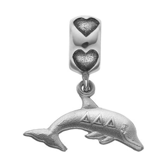 Fancy Bead White Sterling Silver Greek Delta Ed Dolphin On Heart Bead