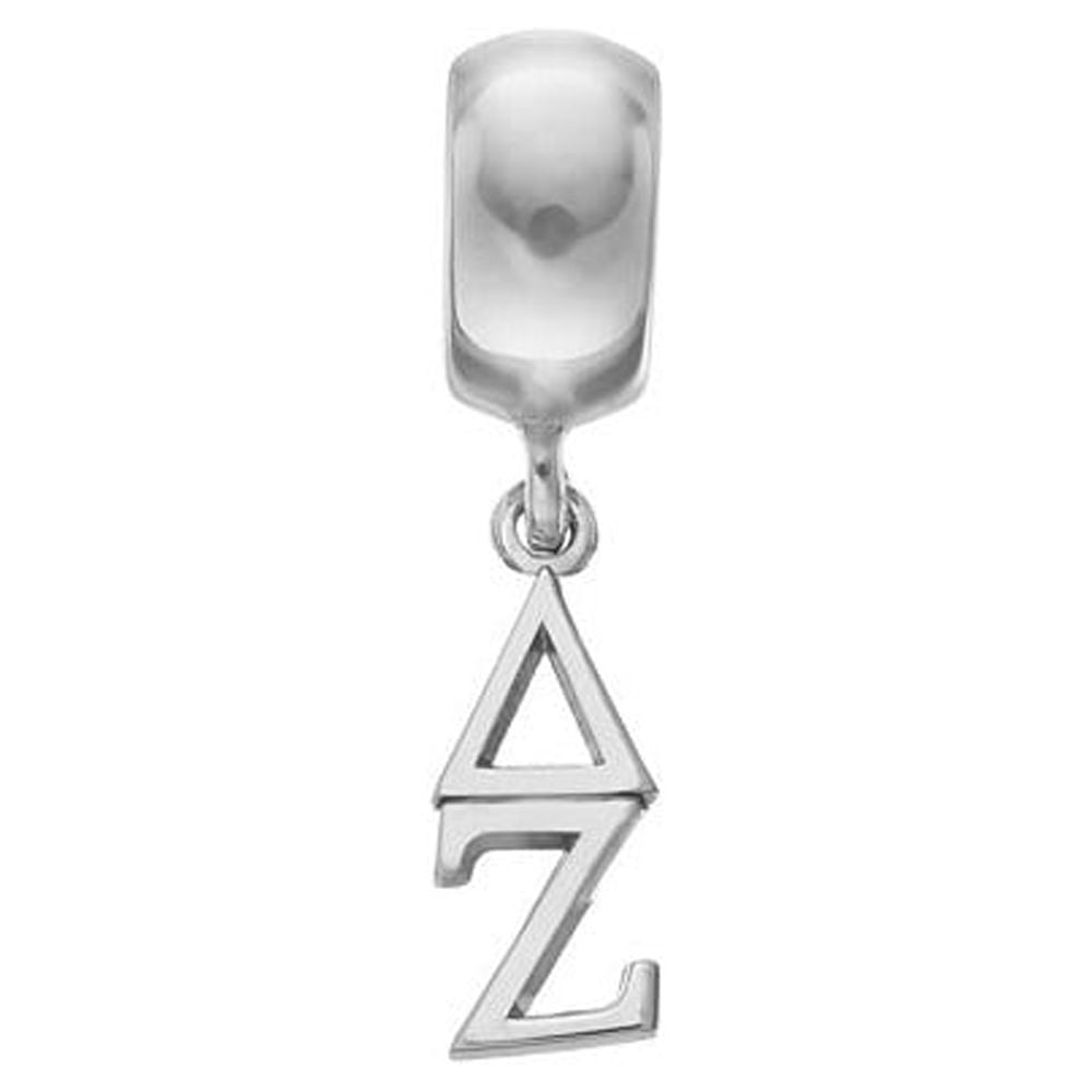 Fancy Bead White Sterling Silver Greek Delta Zeta Rhodium-Plated Vertical Letters Bead