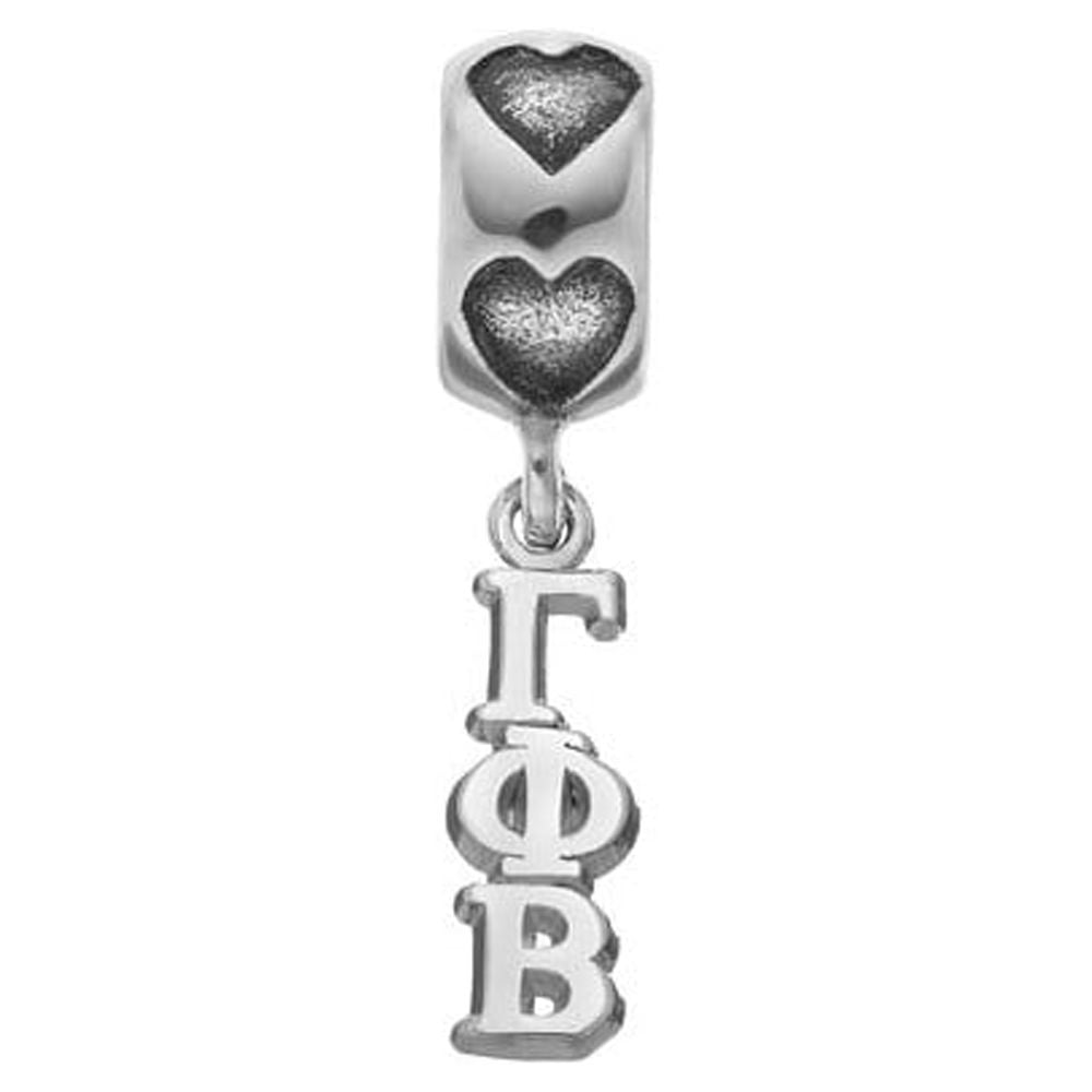 Fancy Bead White Sterling Silver Greek Gamma Phi Beta Rh-P Vertical Letter On Heart Bead