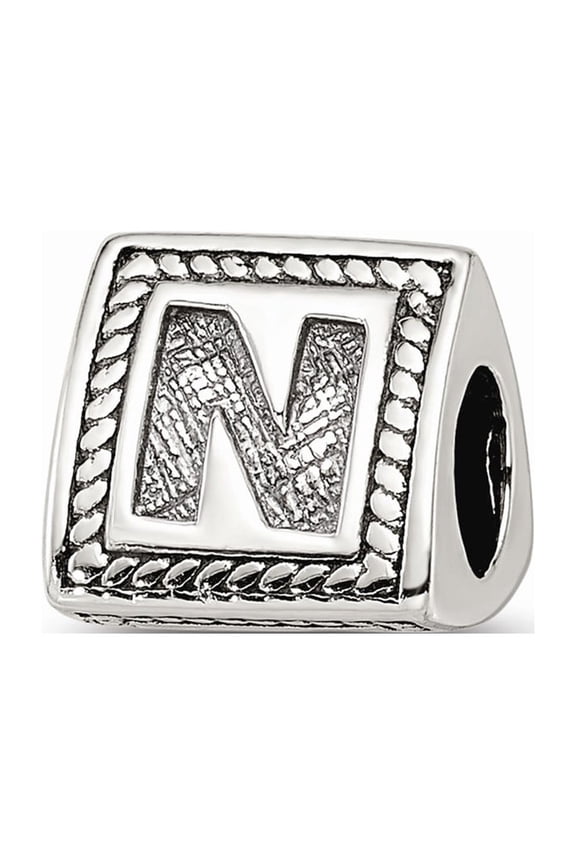 Fancy Bead White Sterling Silver N Alphabet & Numbers 8.18 mm