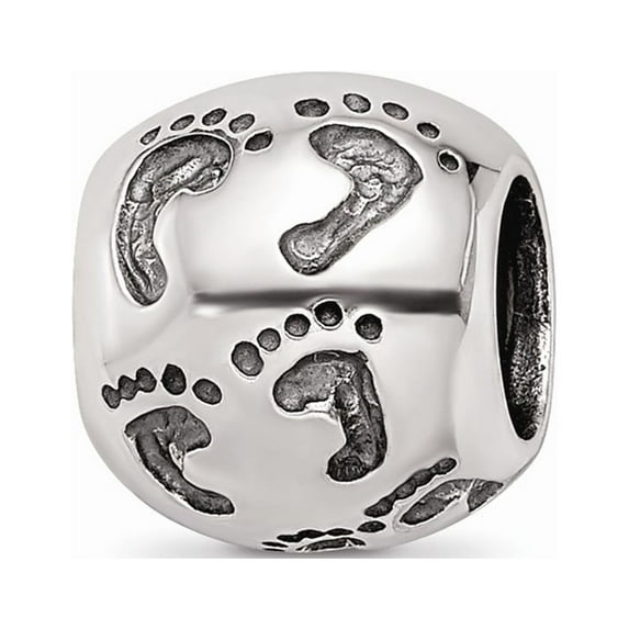 Fancy Bead White Sterling Silver Themed 10 mm 10.00 Reflections Dad Mom & Baby Footprints Bead
