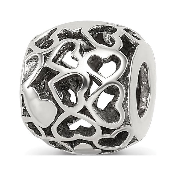 Fancy Bead White Sterling Silver Themed 10 mm 9.09 Reflections Hearts Bali Bead