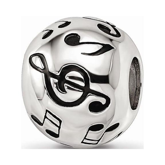 Fancy Bead White Sterling Silver Themed 12 mm 10.1 Reflections Enameled Musical Notes Bead