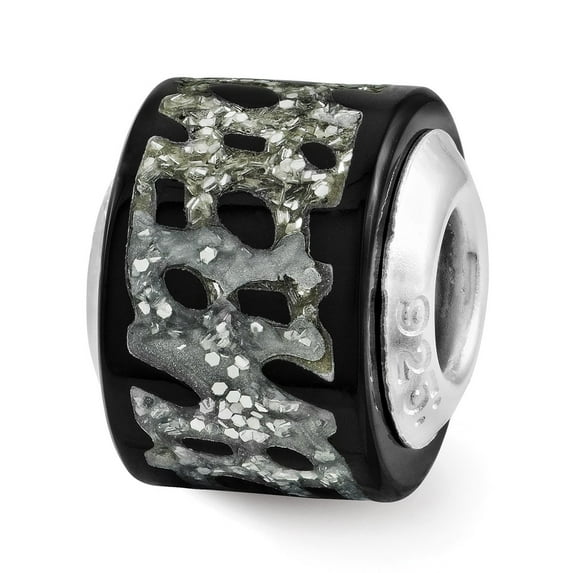 Fancy Bead White Sterling Silver Themed 14.55 mm 12.73 Reflections Black Silver Glitter Bead