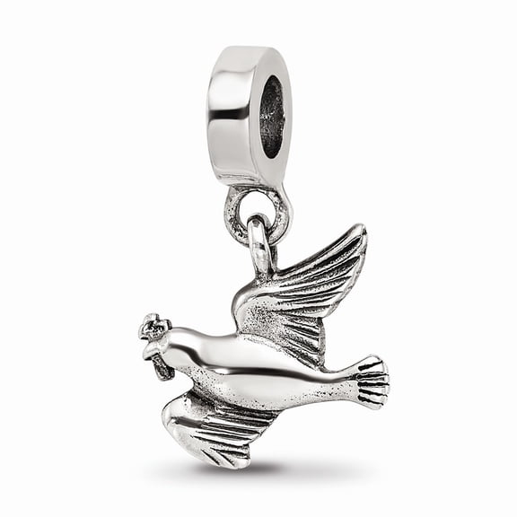 Fancy Bead White Sterling Silver Themed 19.09 mm 11.82 Reflections Dove Dangle Bead