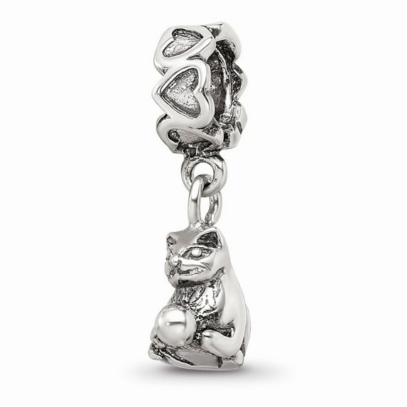 Fancy Bead White Sterling Silver Themed 20 mm 9.09 Reflections Kitten With Ball Dangle Bead