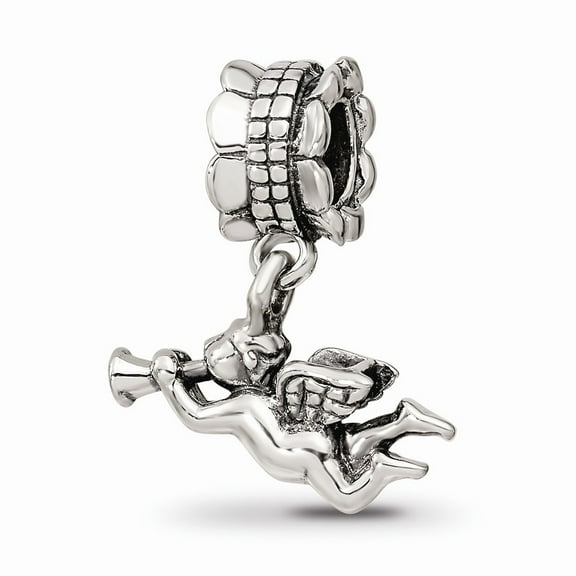 Fancy Bead White Sterling Silver Themed 22.73 mm 16.36 Reflections Angel Dangle Bead