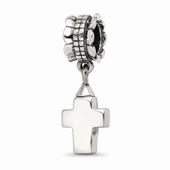 Fancy Bead White Sterling Silver Themed 27.27 mm 8.18 Reflections Cross Ash Dangle Bead