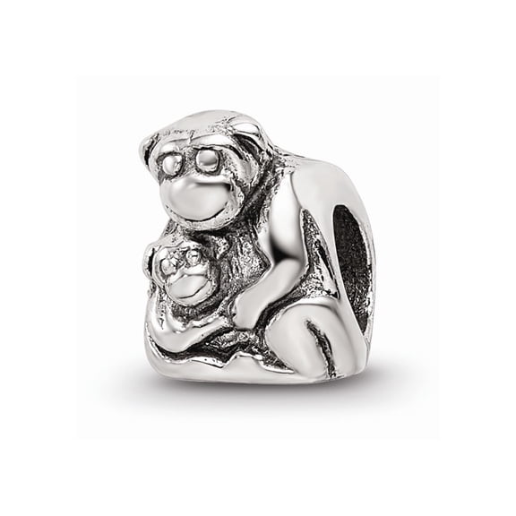 Fancy Bead White Sterling Silver Themed 8.18 mm 7.27 Reflections Mama & Baby Monkey Bead