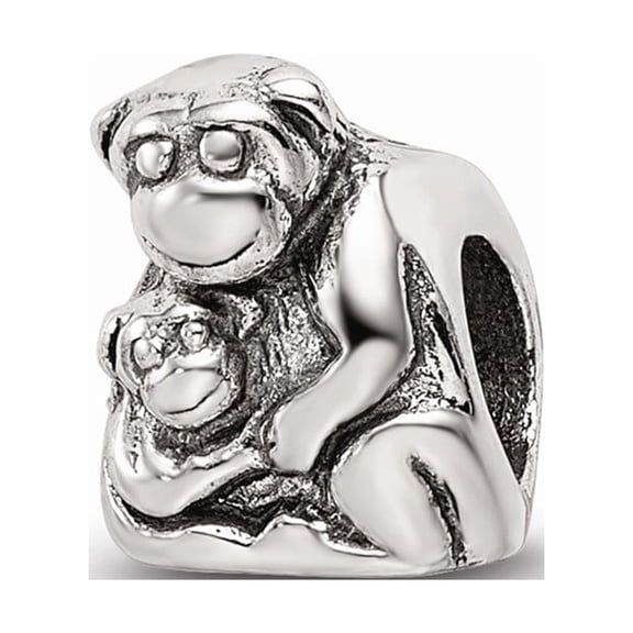 Fancy Bead White Sterling Silver Themed 8.18 mm 7.27 Reflections Mama & Baby Monkey Bead